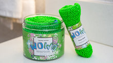 Load image into Gallery viewer, premium exfoliating mesh WOWO body scrubber in a canister and premium exfoliating mesh face WOWO in Clean Green
