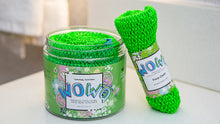 Load image into Gallery viewer, premium exfoliating mesh WOWO body scrubber in a canister and premium exfoliating mesh face WOWO in Clean Green